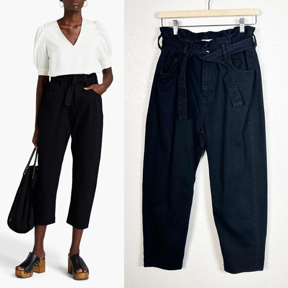 Ba&sh Womens Jalia Cropped High Rise Tapered Leg Jeans in Black Size 3 / US 8 - Picture 1 of 16